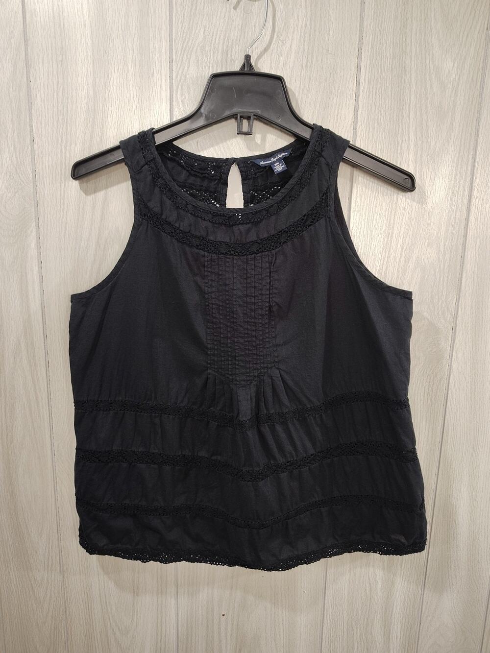 Women's Black Gothic Crochet Trim Sleeveless Top Size M Clubwear Party Casual